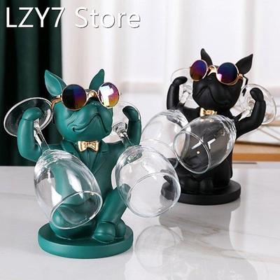 Bulldog Animal Figurines Wine Cup Holder Table Ornaments Dog