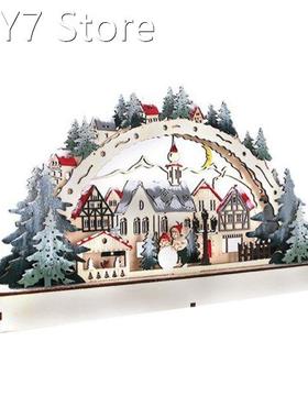 Christmas Desktop Wooden Ornaments Luminous Xmas Village Hom