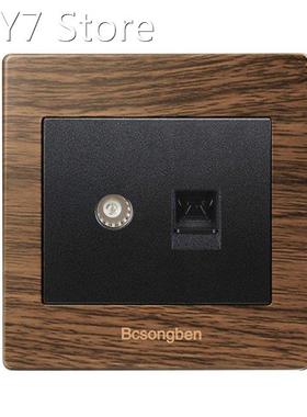 2 Gangs Wall TV Telephone Socket / Outlet Wood grain materia