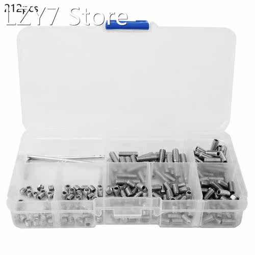 212Pcs M4 Hex Socket Flat Head Set Screws 304 Stainless Stee