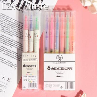 3/6Pcs Cute Highlighter Pen Stationery Double Headed Fluor