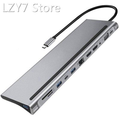 12-In-1 Type-C Docking Station USB3.1 to Dual Network Ports