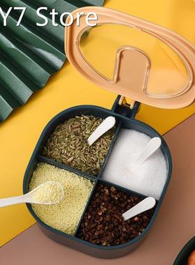 Seasoning Box with Spoon 4 Compartments Multi-Grid Spice Sto