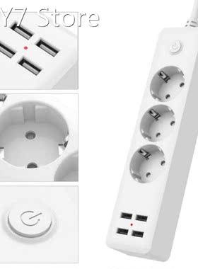 EU Power Strip Socket 2500w with 4 USB Charging Ports Outlet