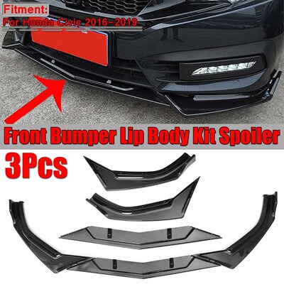 3pcs Carbon Fiber Look Car Front Bumper Lip Splitter Lip Spo