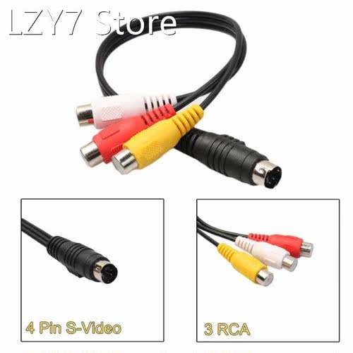 4 Pin S-Video to 3 RCA Female Adapter Cable for Laptop Compu