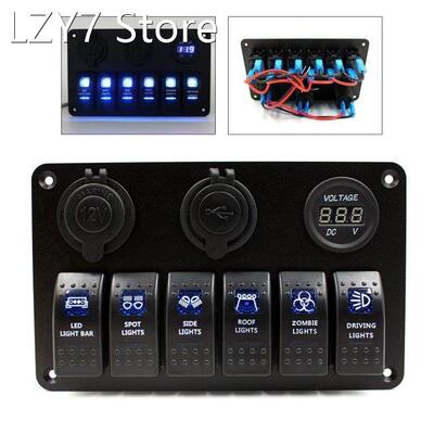 6 Gang Rocker Switch Panel Multi Function Panel Dual USB Pow