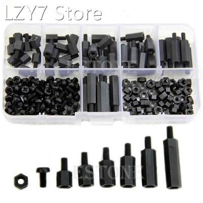 180pcs M3 Nylon Black Hex M-F Spacers/ Screws/ Nuts Assorted