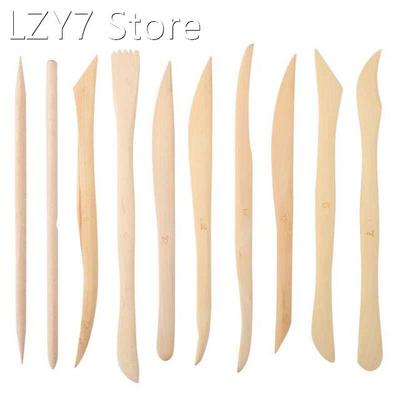 10pcs/set Wooden Clay Carving Modeling Tool Diy Pottery Scu