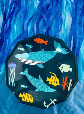 Cartoon Theme Paper Plate Tableware Shark Fish Kids Birthda