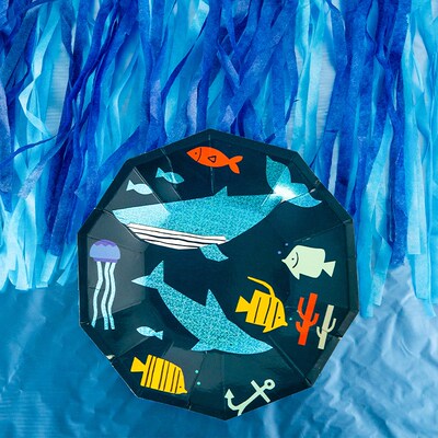 Cartoon Theme Paper Plate Tableware Shark Fish Kids Birthda