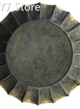 Unique Floral Rim Handcrafted Vintage Antique Metal Tray Rib