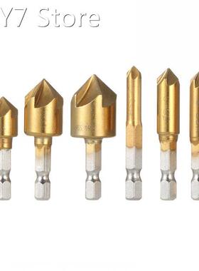 6pcs Chamfer 90 Degrees Five Blade High Carbon Steel 1/4-inc