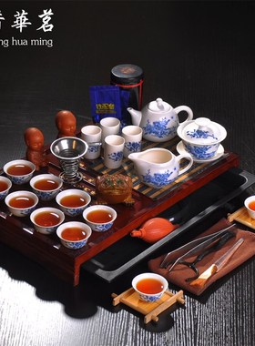 Kung fu tea set the whole kettle set of blue and white porce