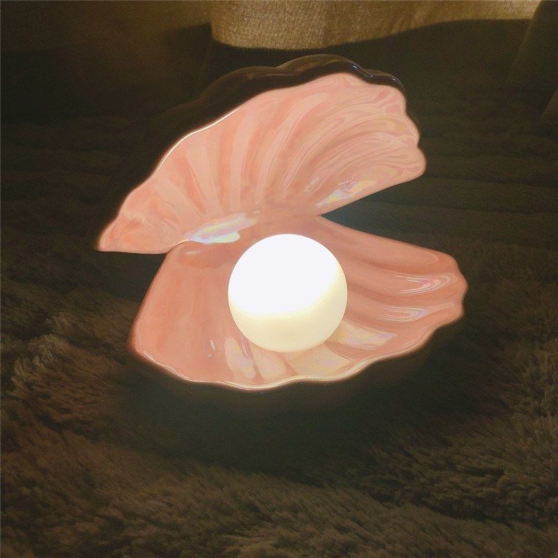 ins japanese style ceramic shell pearl night light streamer