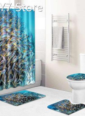 Marine Printed Bathroom Set Non-slip Absorbent Cushion Showe