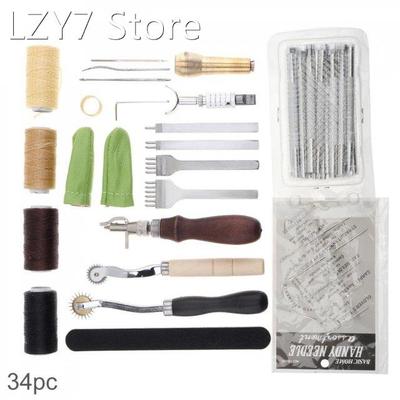 34pcs/lot DIY Leather Craft Tools Kit Hand Sewing Stitching