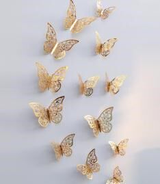 12pcs / lot 3D Gold and Silver Butterfly Wall Decals Home Ar