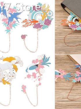 Chinese Style Retro Design Metal Bookmark Tasseled Hollowed