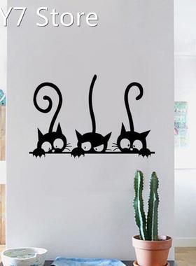 Lovely 3 Black Cute Cats Wall Sticker Moder Cat Wall Sticker