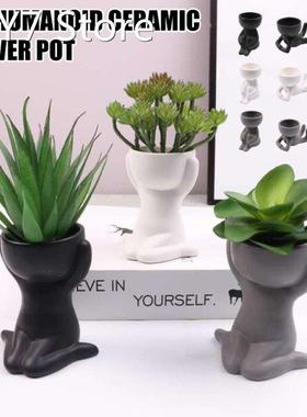 Humanoid Ceramic Flower Pot Vase Portrait Vase Fleshy Flower