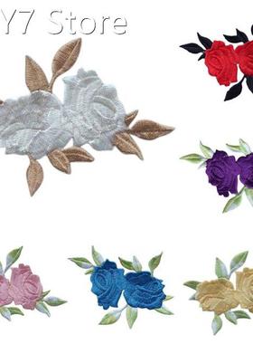 Double Head Rose Flower Leaves Embroidery Iron On Applique P