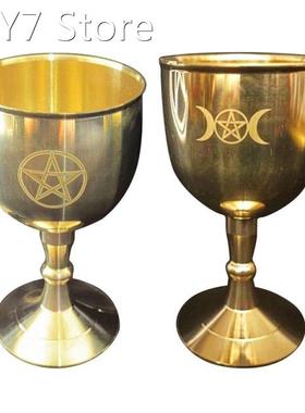 Golden Wine Goblet Ritual Cup Water Glass Tarot Altar Wicca