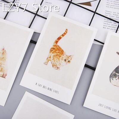 30 Sheets Cat Paintings Retro Vintage Postcard Christmas Gif