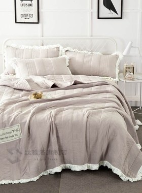 Nordic Light Coffee Quilting Summer Quilt Bedspread Set 3Pc