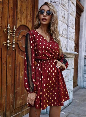 Lace sleeves flat-fell seam black bronzing printing autumn