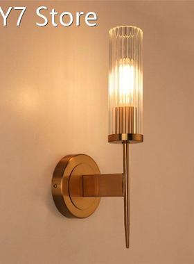 Europe Vintage Brass Metal Glass Shade Wall lamp Foyer Decor