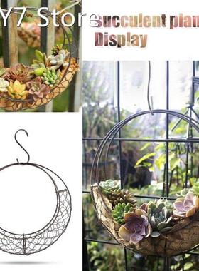 28cm Retro Iron Moon Shape Succulent Pot Metal Hanging Flowe