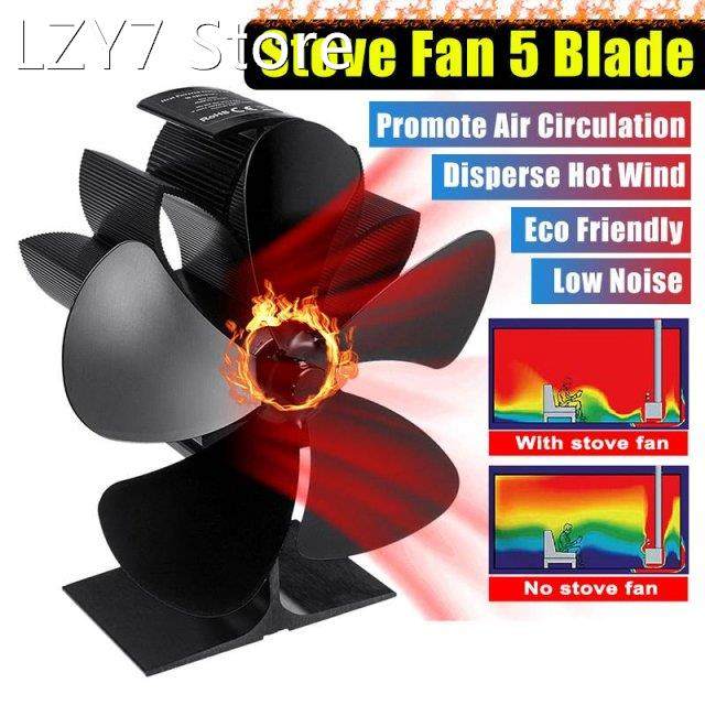 7.48inch Fireplace 5 Blade Heat Powered Stove Fan komin Log