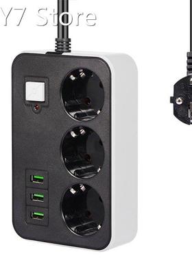 5M Extension Cord Power strip Socket EU Plug 3 USB Charging