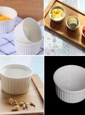 6Pcs White Porcelain Souffle Ramekins Desserts Custard Cups