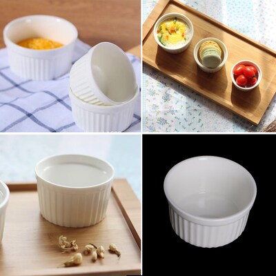 6Pcs White Porcelain Souffle Ramekins Desserts Custard Cups