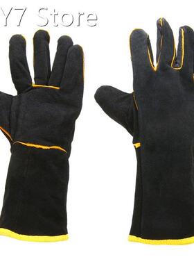1 Pair Leather Welding Protection Gloves Heavy Duty Black Mi