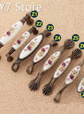 Alloy Knobs Vintage Rural Flower White Bronze Ceramic For 8