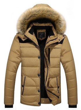 Men's cotton padded jacket with hooded and woolen collar