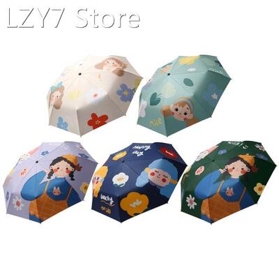 2022 New Cartoon Girl Print Sunproof Folding Umbrella with W