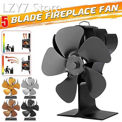 Black Stove Fan 5 Blades Heat Powered Fireplace Fan Log Woo