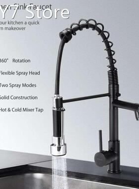 Spring Kitchen Faucet Pull Out Black Flexible Dual Spout Sin