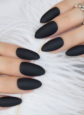 Fashion Matte Press On Nails Cool Black Almond Fake Nail Ti