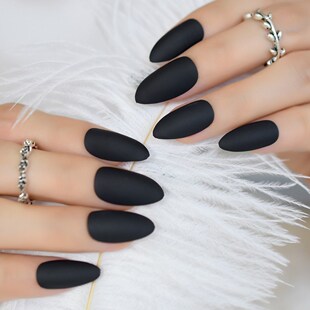 Fashion Matte Press On Nails Cool Black Almond Fake Nail Ti