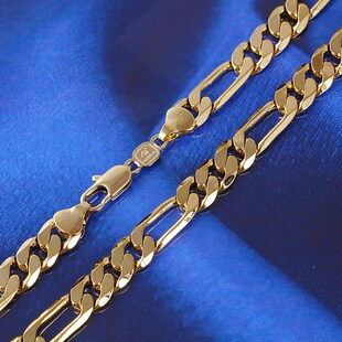 s 24k Solid Gold GF 8mm Italian Figaro Link Chain Necklace 2