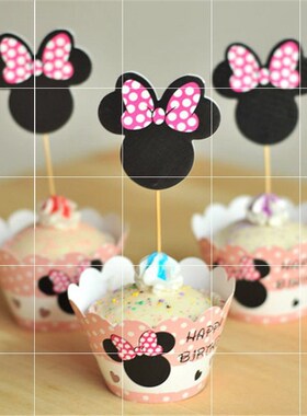 24pcs Minnie Mouse happy birthday cupcake cake wrappers topp