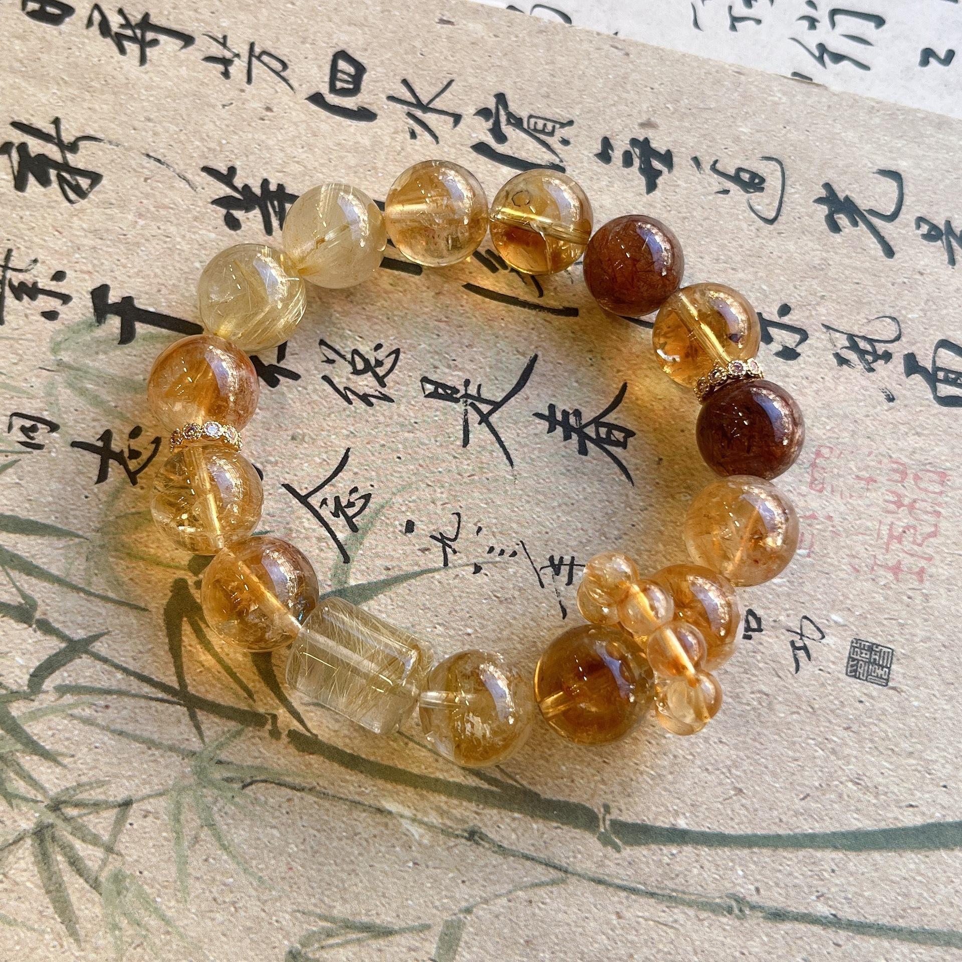 天然发晶黄塔晶水晶手链大颗粒珠子发晶柱子高级感水晶手串送闺蜜