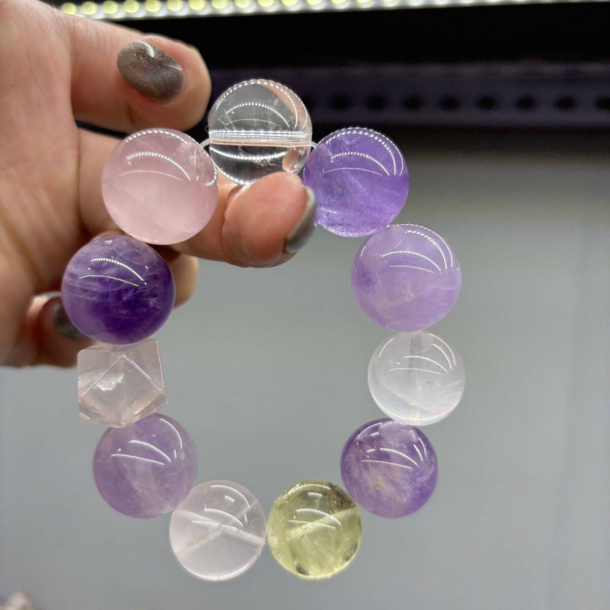 五行紫水晶原创设计手链天然手串招桃花粉水晶多宝招财18mm批发