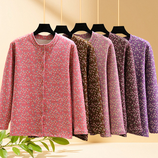 加绒加厚睡衣上装 居家保暖开衫 上衣休闲大码 德绒碎花长袖 女士冬季