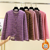 女冬加厚德绒碎花外套休闲大码 2024新款 中老年保暖开衫 加绒上衣